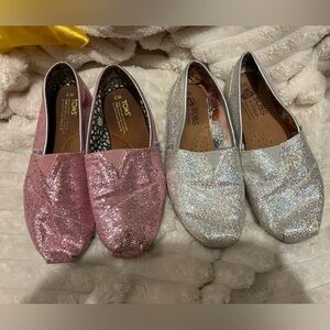 Toms/Bobs Women's Glitter Slip-On Shoes - Pink and Silver